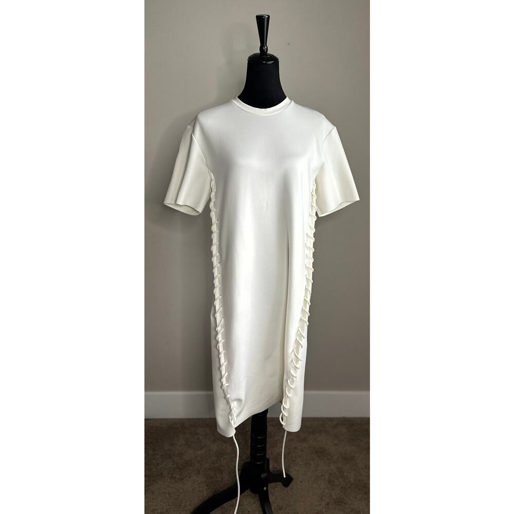 JNBY Cream Short Sleeve Corset Detail Scuba Shirt Dress Size M